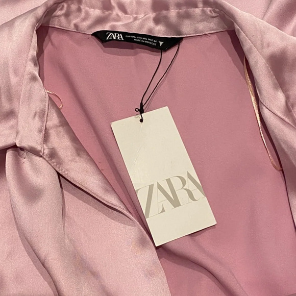 New! ZARA Satin Wrap Dress Blush Pink nwt 16639 - Picture 12 of 15